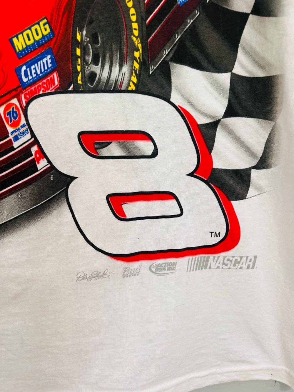 Vintage Dale Earnhardt Jr Budweiser NASCAR Tee L Y2K Racing Graphic AOP Style - Picture 5 of 8